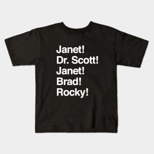 The Rocky Horror Janet, Dr. Scott, Janet, Brad, Rocky Kids T-Shirt